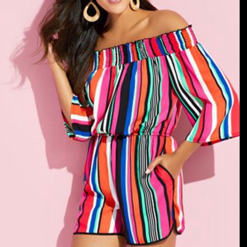 Multicolor Stripe Off-The-Shoulder Romper